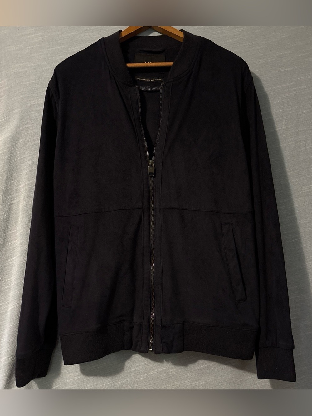 Zara Bomber Jacket Long Sleeve Zip Up Faux Black Suede Womenâs Sz M